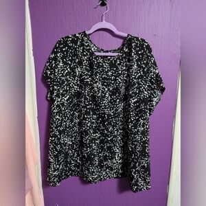 💜 Halogen Black White Polka Dotted Short Sleeve Blouse 3X 22 24